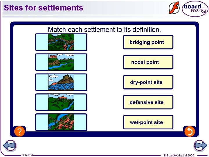 Sites for settlements 10 of 34 © Boardworks Ltd 2005 