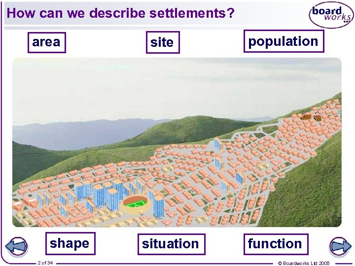 How can we describe settlements? area shape 2 of 34 site situation population function