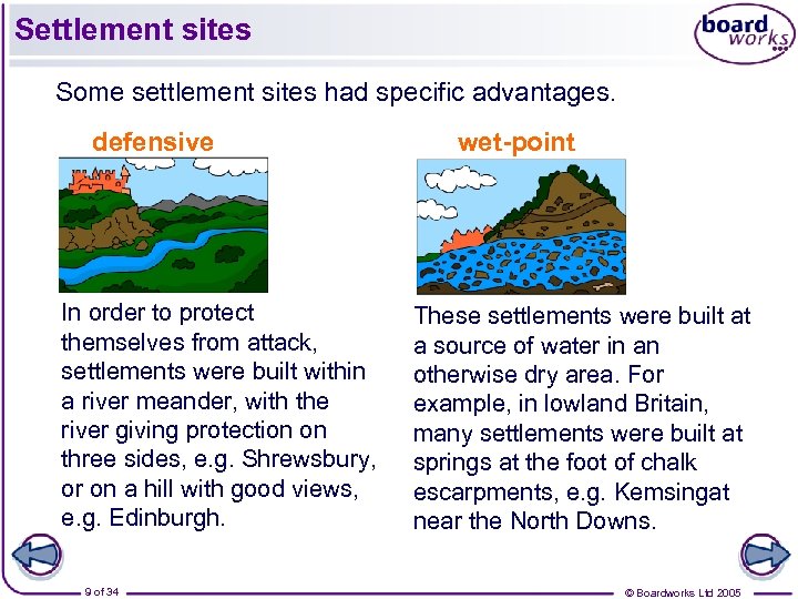 Settlement sites Some settlement sites had specific advantages. defensive In order to protect themselves