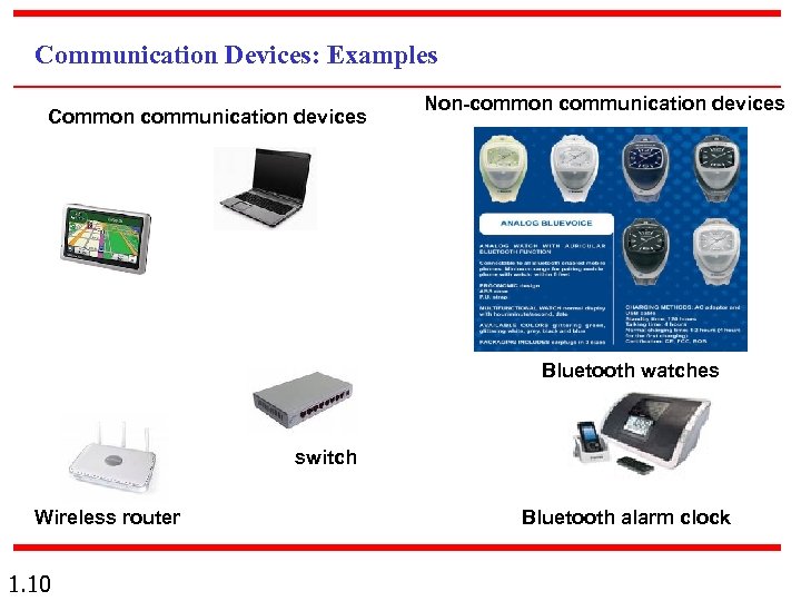 Communication Devices: Examples Common communication devices Non-common communication devices Bluetooth watches switch Wireless router