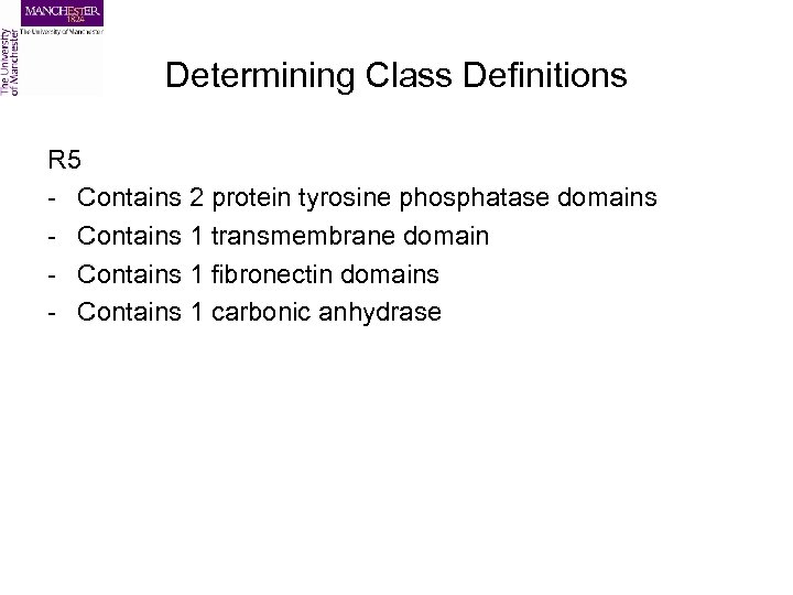 Determining Class Definitions R 5 - Contains 2 protein tyrosine phosphatase domains - Contains