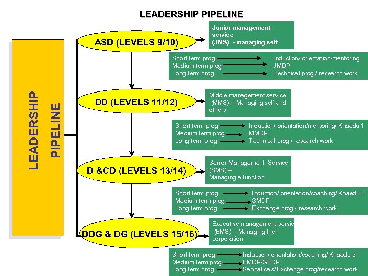 LEADERSHIP PIPELINE ASD (LEVELS 9/10) Junior management service (JMS) - managing self PIPELINE LEADERSHIP