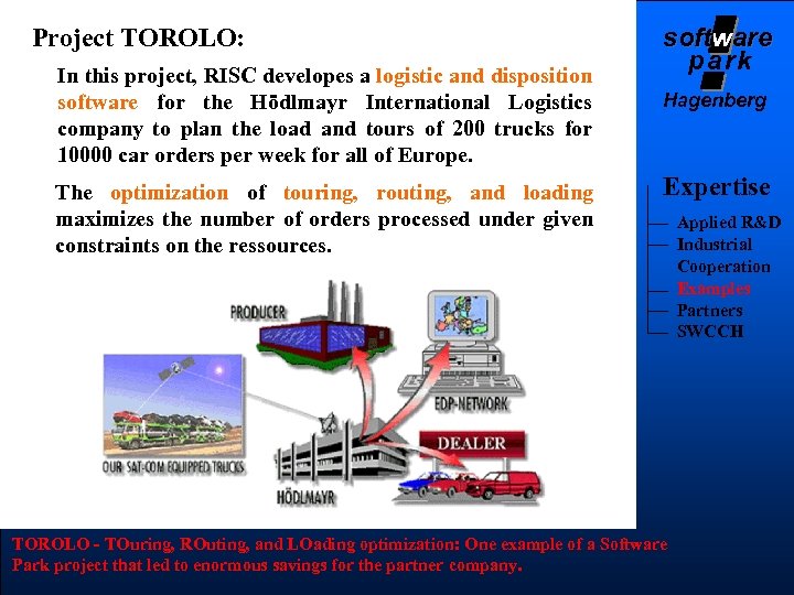 Project TOROLO: In this project, RISC developes a logistic and disposition software for the