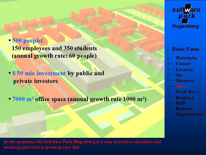 software soft park Hagenberg • 500 people: 150 employees and 350 students (annual growth