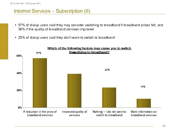 ICT in the UAE – ICT Survey 2010 Internet Services – Subscription (8) •