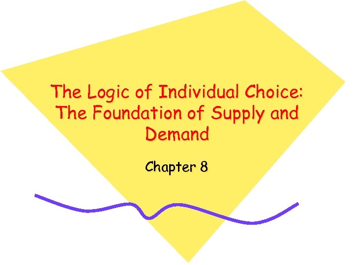 The Logic of Individual Choice: The Foundation of Supply and Demand Chapter 8 