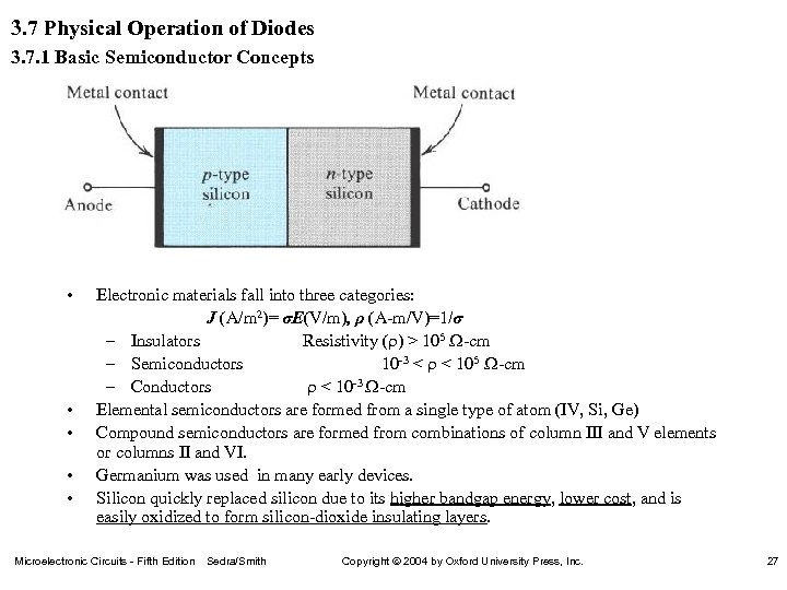 3. 7 Physical Operation of Diodes 3. 7. 1 Basic Semiconductor Concepts • •