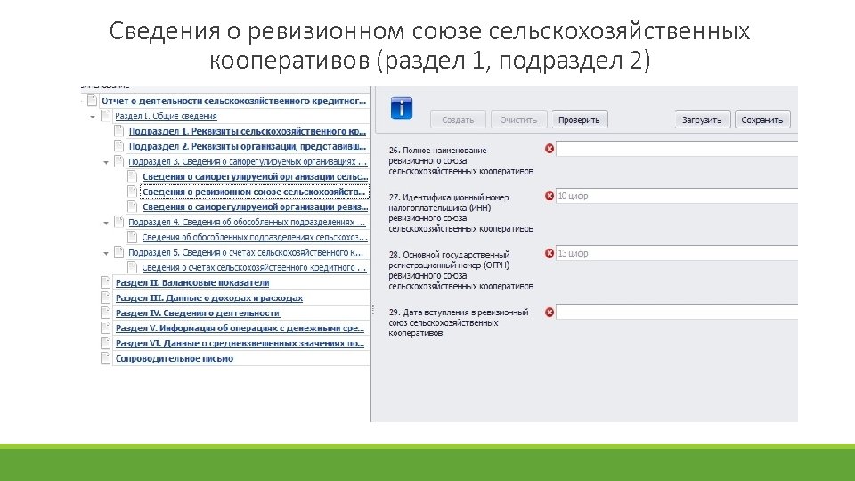 Сведения о ревизионном союзе сельскохозяйственных кооперативов (раздел 1, подраздел 2) 