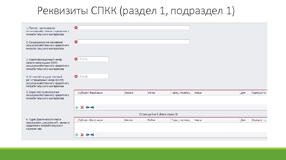 Реквизиты СПКК (раздел 1, подраздел 1) 
