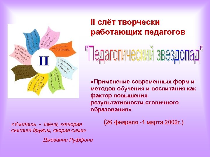 II слёт творчески работающих педагогов «Применение современных форм и методов обучения и воспитания как