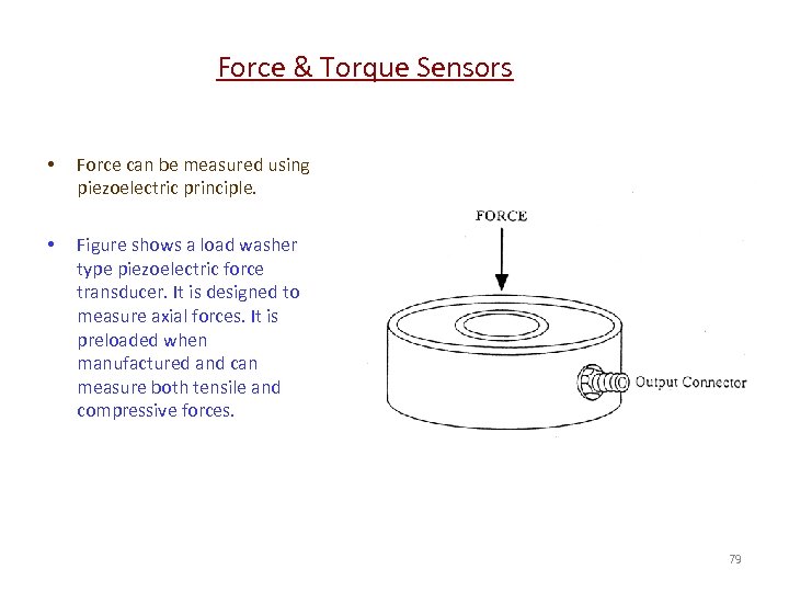 Force & Torque Sensors • Force can be measured using piezoelectric principle. • Figure