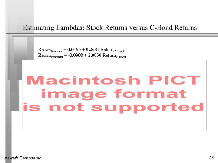 Estimating Lambdas: Stock Returns versus C-Bond Returns Return. Embraer = 0. 0195 + 0.
