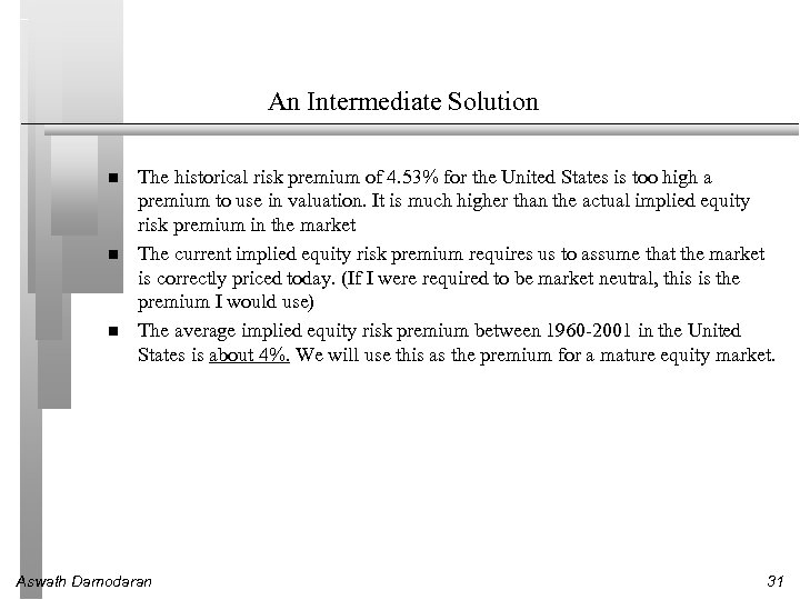 An Intermediate Solution The historical risk premium of 4. 53% for the United States