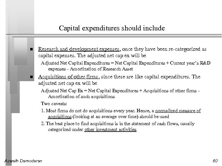 Capital expenditures should include Research and development expenses, once they have been re-categorized as