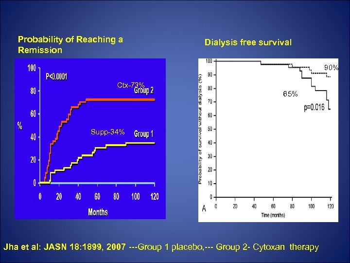 Probability of Reaching a Remission Dialysis free survival 90% Ctx-73% 65% Supp-34% Jha et