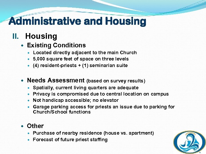 Administrative and Housing II. Housing Existing Conditions Located directly adjacent to the main Church