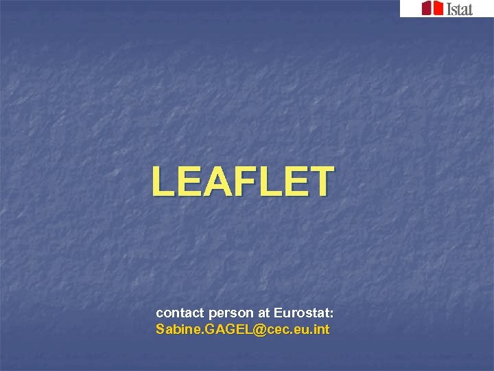 LEAFLET contact person at Eurostat: Sabine. GAGEL@cec. eu. int 