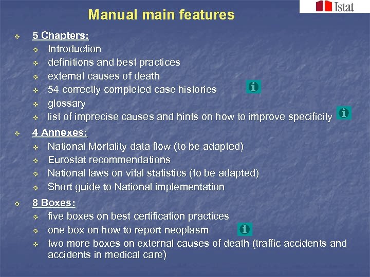 Manual main features v 5 Chapters: v Introduction v definitions and best practices v
