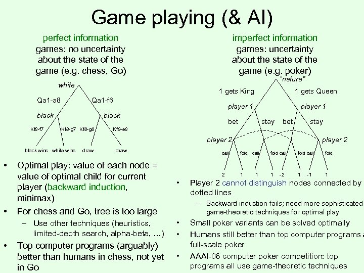 Game playing (& AI) perfect information games: no uncertainty about the state of the