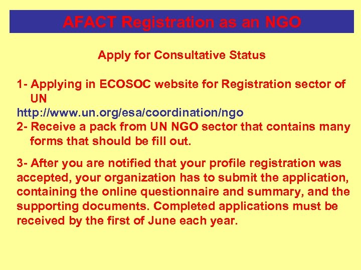 AFACT Registration as an NGO Apply for Consultative Status 1 - Applying in ECOSOC