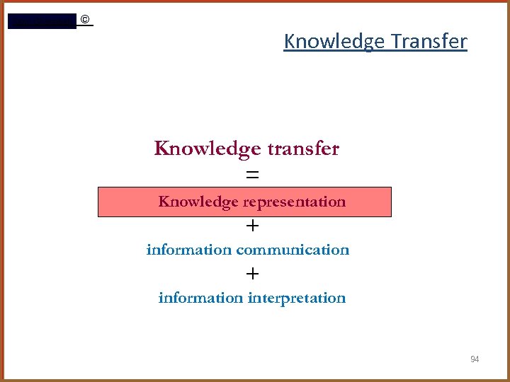 Rami Gharaibeh © Knowledge Transfer Knowledge transfer = Knowledge representation + information communication +