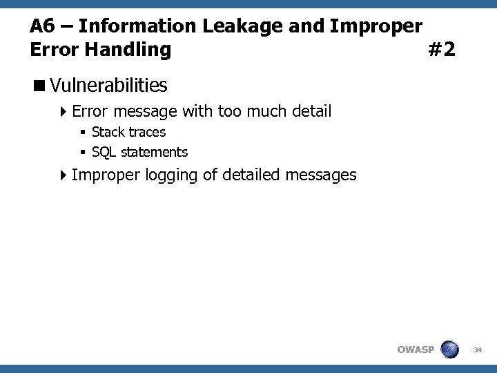 A 6 – Information Leakage and Improper Error Handling #2 <Vulnerabilities 4 Error message