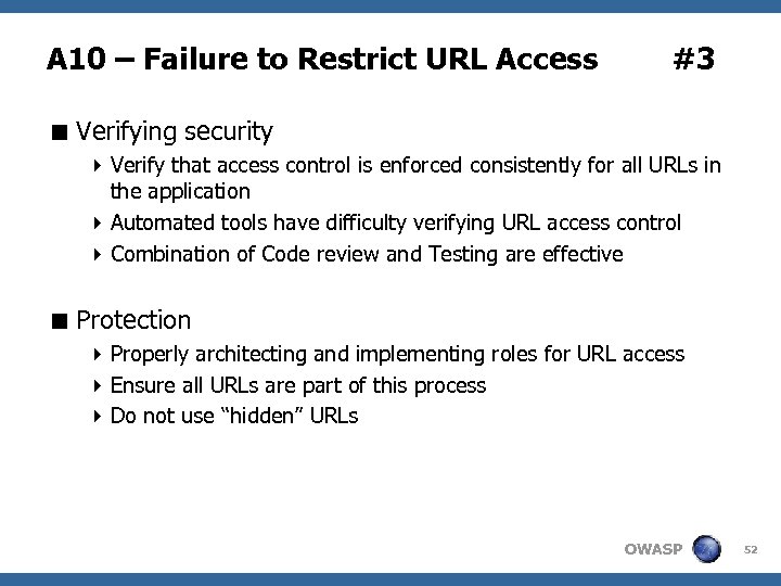 A 10 – Failure to Restrict URL Access #3 < Verifying security 4 Verify