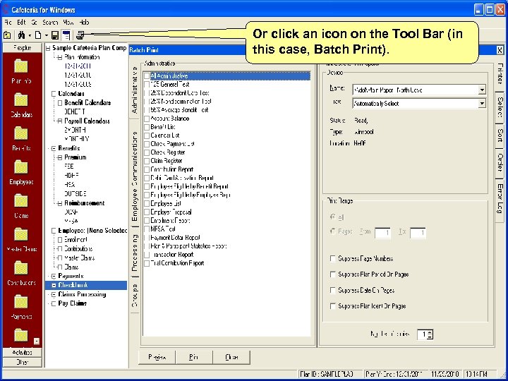Or click an icon on the Tool Bar (in this case, Batch Print). 