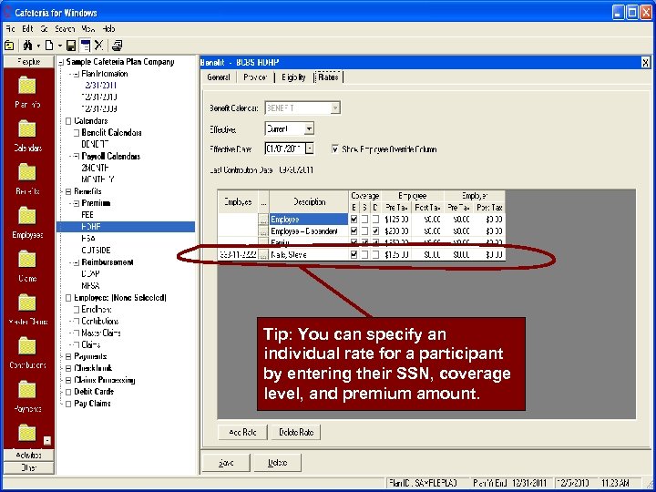 Tip: You can specify an individual rate for a participant by entering their SSN,