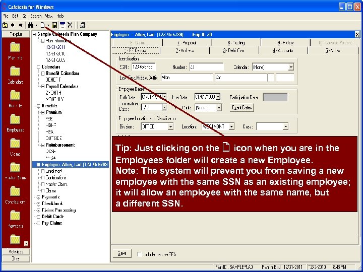 Tip: Just clicking on the icon when you are in the Employees folder will