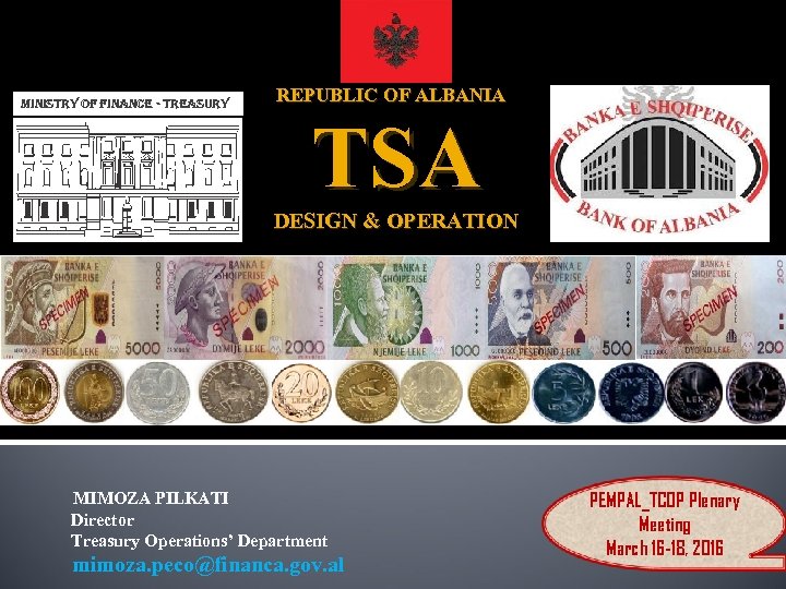 MINIs. Try OF FINa. NCe - Treasury REPUBLIC OF ALBANIA TSA DESIGN & OPERATION