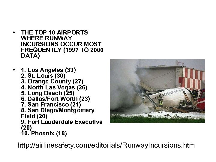  • THE TOP 10 AIRPORTS WHERE RUNWAY INCURSIONS OCCUR MOST FREQUENTLY (1997 TO