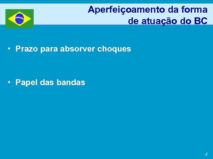 Aperfeiçoamento da forma de atuação do BC • Prazo para absorver choques • Papel
