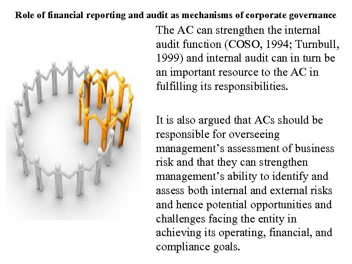 Role of financial reporting and audit as mechanisms of corporate governance The AC can