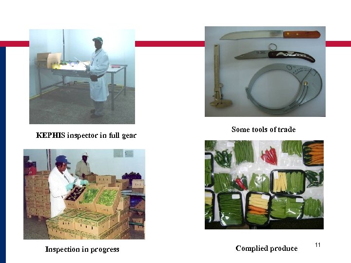 KEPHIS inspector in full gear Inspection in progress Some tools of trade Complied produce