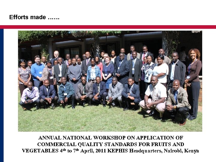 Efforts made …… ANNUAL NATIONAL WORKSHOP ON APPLICATION OF COMMERCIAL QUALITY STANDARDS FOR FRUITS