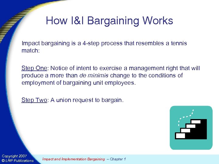 How I&I Bargaining Works Impact bargaining is a 4 -step process that resembles a