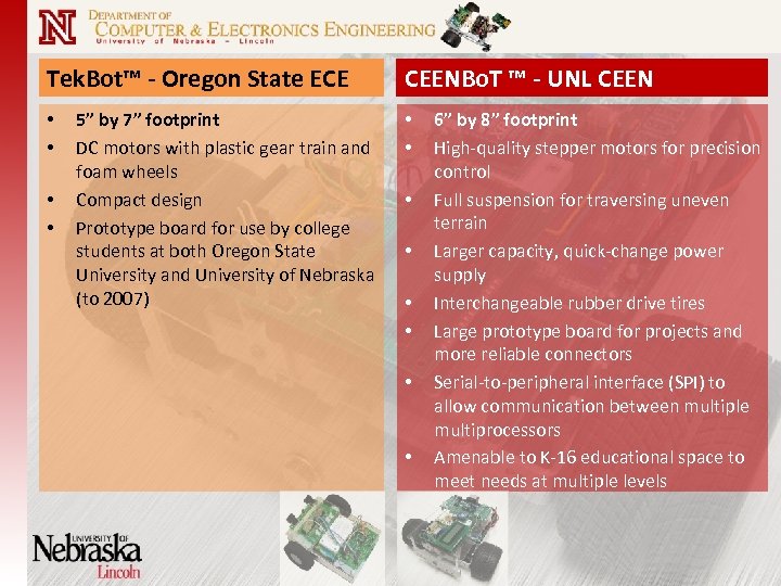 Tek. Bot™ - Oregon State ECE • • 5” by 7” footprint DC motors