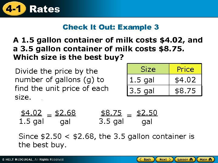 4 -1 Rates Check It Out: Example 3 A 1. 5 gallon container of