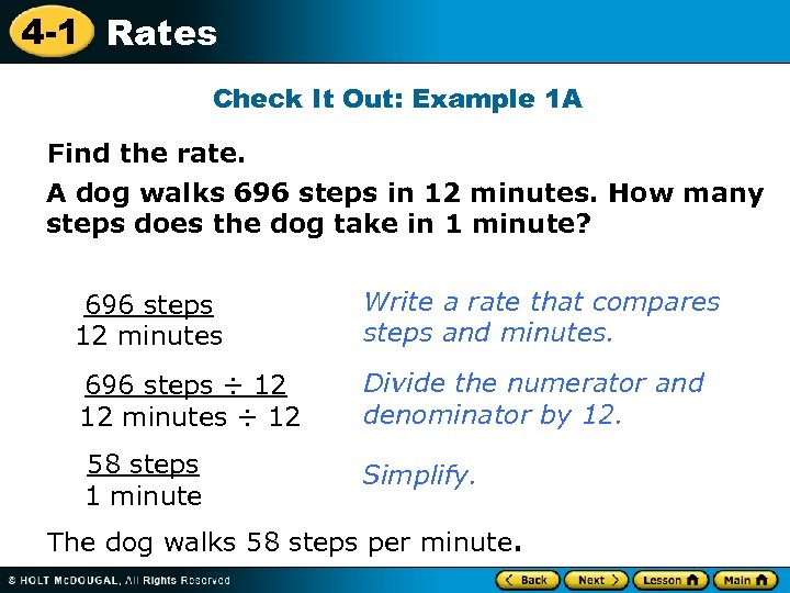 4 -1 Rates Check It Out: Example 1 A Find the rate. A dog