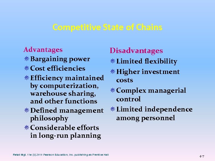 Competitive State of Chains Advantages ¯ Bargaining power ¯ Cost efficiencies ¯ Efficiency maintained