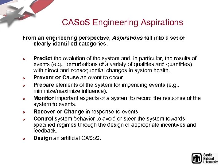 CASo. S Engineering Aspirations From an engineering perspective, Aspirations fall into a set of