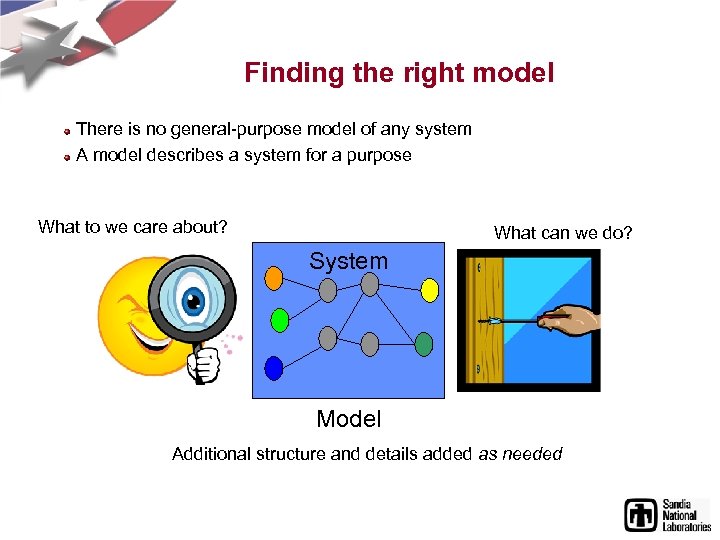 Finding the right model There is no general-purpose model of any system A model