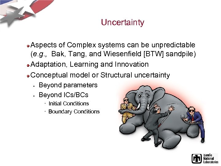 Uncertainty Aspects of Complex systems can be unpredictable (e. g. , Bak, Tang, and