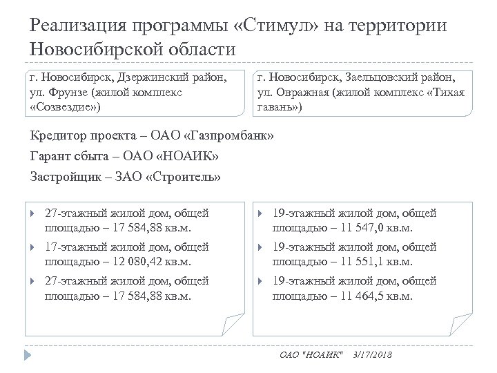 Реализация программы «Стимул» на территории Новосибирской области г. Новосибирск, Дзержинский район, ул. Фрунзе (жилой