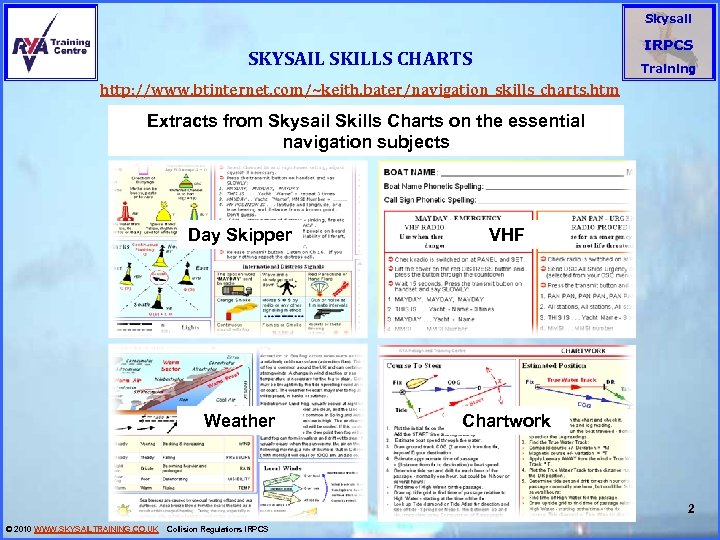 Skysail IRPCS SKYSAIL SKILLS CHARTS Training http: //www. btinternet. com/~keith. bater/navigation_skills_charts. htm Extracts from