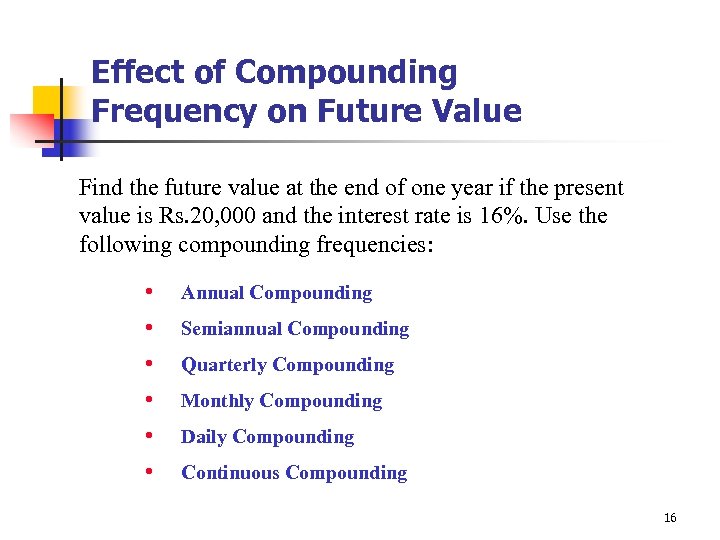 Effect of Compounding Frequency on Future Value Find the future value at the end