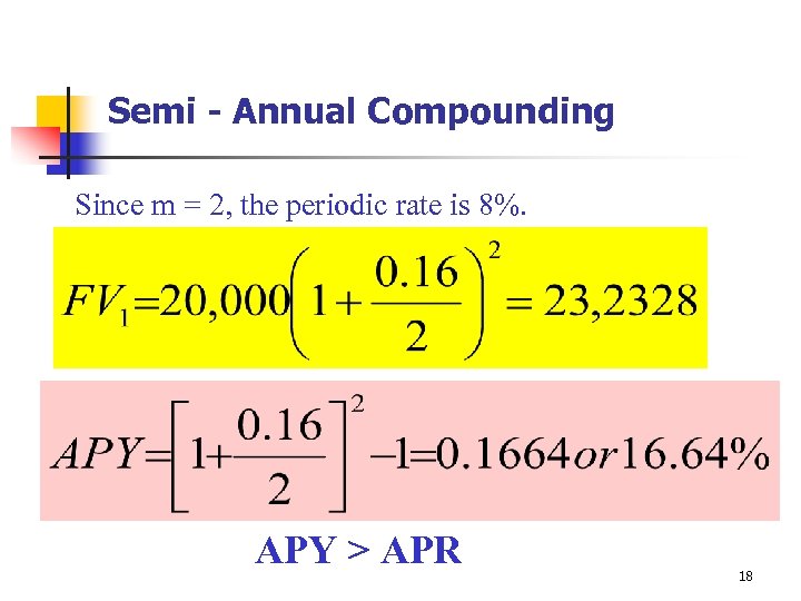 Semi - Annual Compounding Since m = 2, the periodic rate is 8%. APY