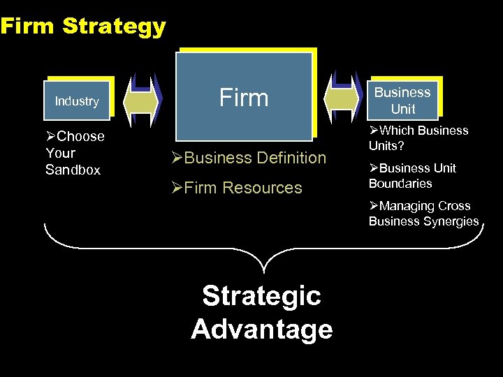 Firm Strategy Industry ØChoose Your Sandbox Firm ØBusiness Definition ØFirm Resources Business Unit ØWhich