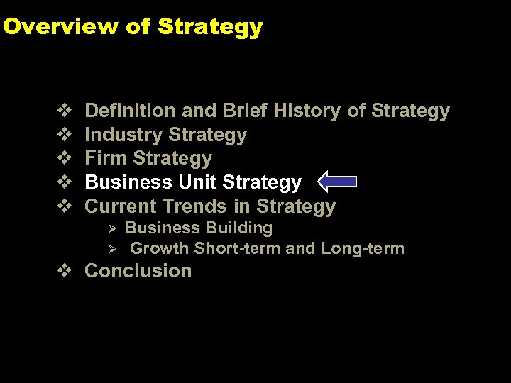 Overview of Strategy v v v Definition and Brief History of Strategy Industry Strategy